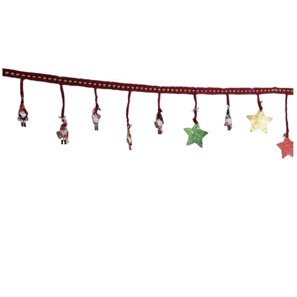 Hand Crafted Gold Beaded Garland Red Crochet Handmade Holiday Gnome decor 6-Feet - Picture 5 of 17